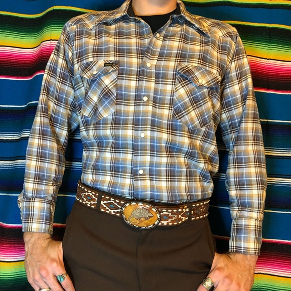 Vintage Wrangler Pearl Snap Plaid Button Up - Picture 5 of 6